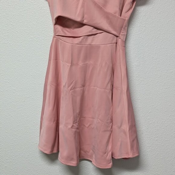 Hippie Chic Peach Short Sleeves V-Neck Low Cut Cross-over Mini A-line Dress - Picture 4 of 5